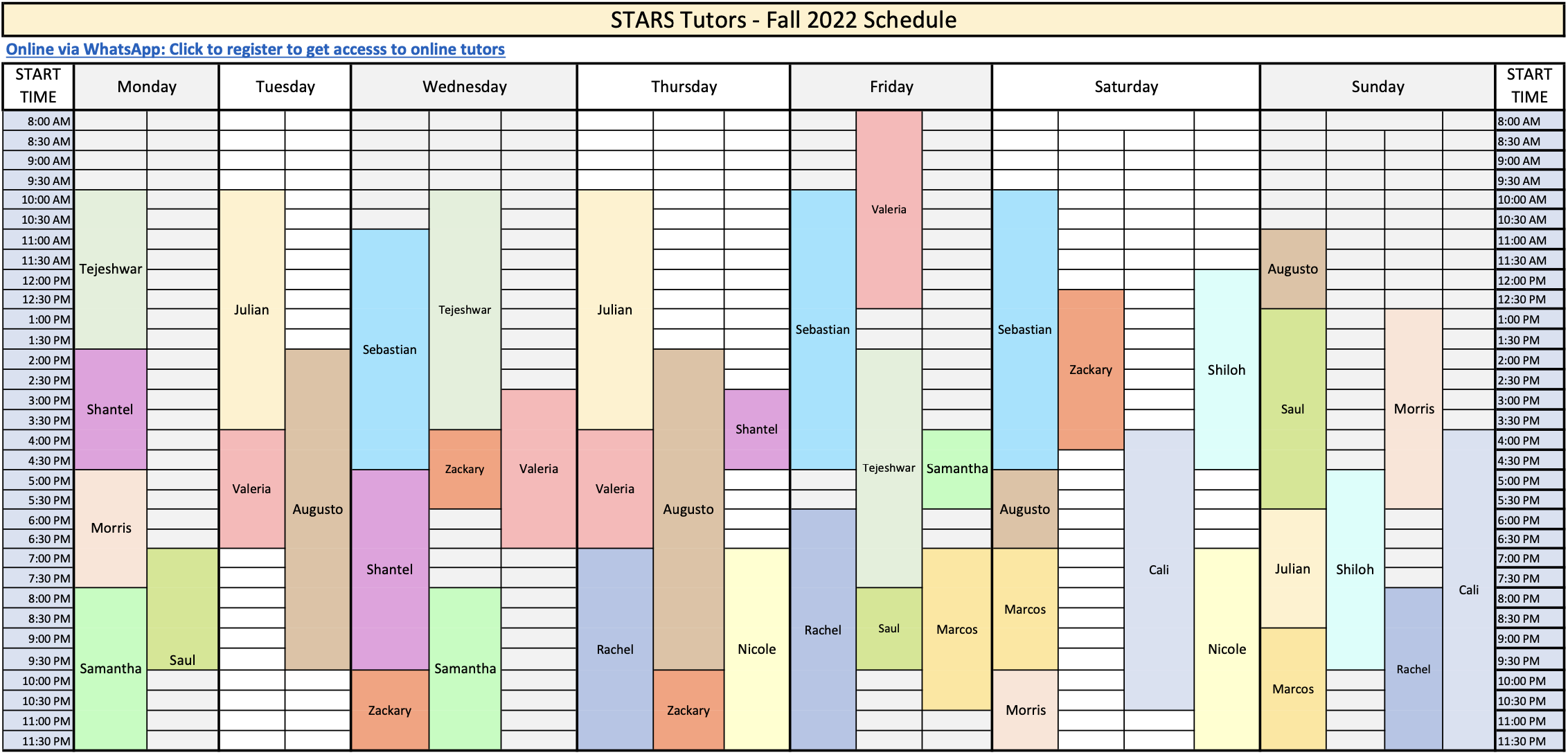 STARS Tutor Schedule Fall 2022 Part 1 FIU STARS