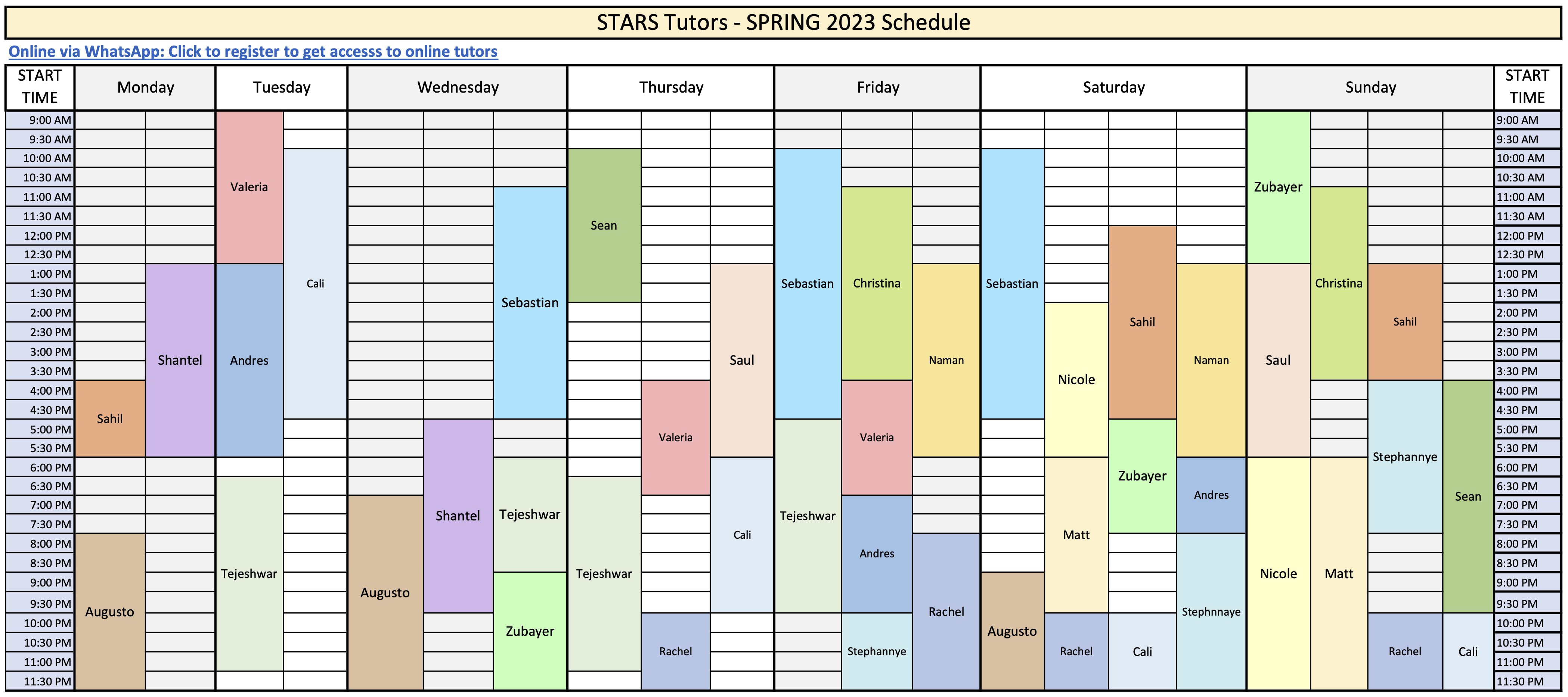 Tutor Schedule FIU STARS